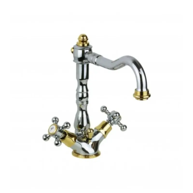 Einloch-Waschbeckenarmatur mit Ablauf Serie Belinda Modell FBLV075CO verchromt golden Paffoni