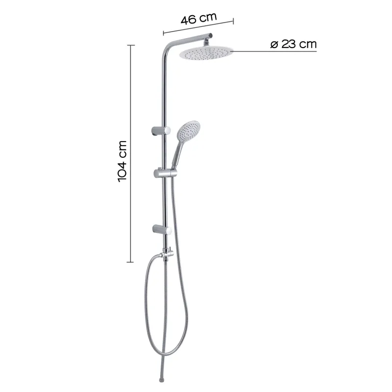 Verstellbare Duschsäule mit rundem Duschkopf und Handbrause mit 3 Strahlarten von Gedy Modell Mühelos 01 - Chrom/Weiß