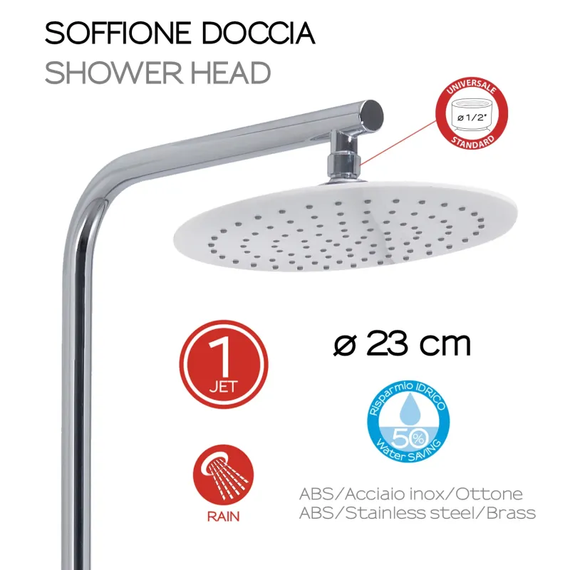 Verstellbare Duschsäule mit rundem Duschkopf und Handbrause mit 3 Strahlarten von Gedy Modell Mühelos 01 - Chrom/Weiß