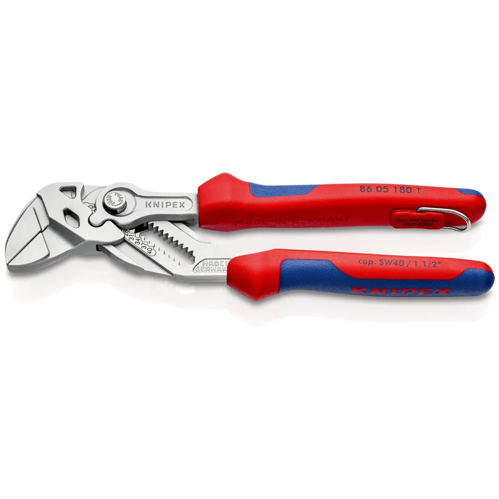 Knipex Zangenschlüssel m Befestigungsöse verchromt, mit Mehrkomponenten-Hüllen, mit integrierter Befestigungsöse zum Anbri...