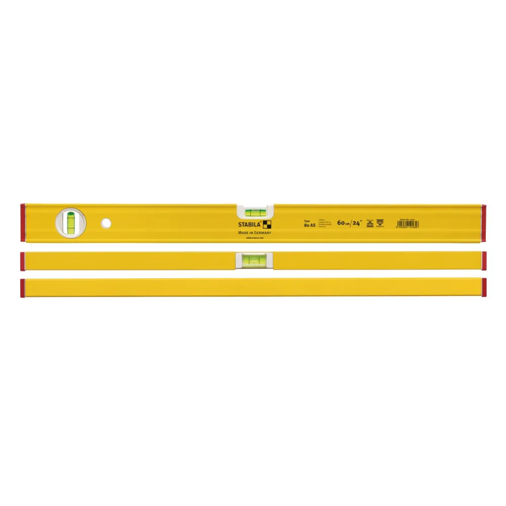 STABILA Wasserwaage Type 80 AS, 100 cm, verstärktes Alu-Profil, 1 Horizontal-Libelle, 1 Vertikal-Libelle, integrierte Ruts...