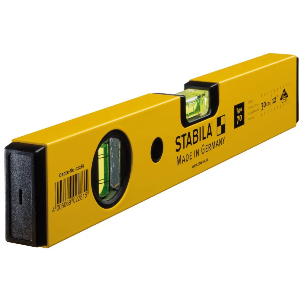 STABILA Wasserwaage Type 70, 30 cm, leichtes Alu-Profil, 1 Horizontal-Libelle, 1 Vertikal-Libelle, Made Germany - 02281