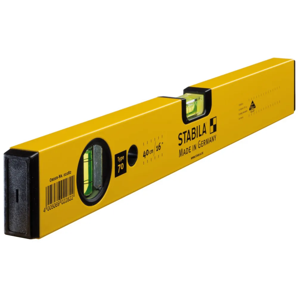 STABILA Wasserwaage Type 70, 40 cm, leichtes Alu-Profil, 1 Horizontal-Libelle, 1 Vertikal-Libelle, Made Germany - 02282