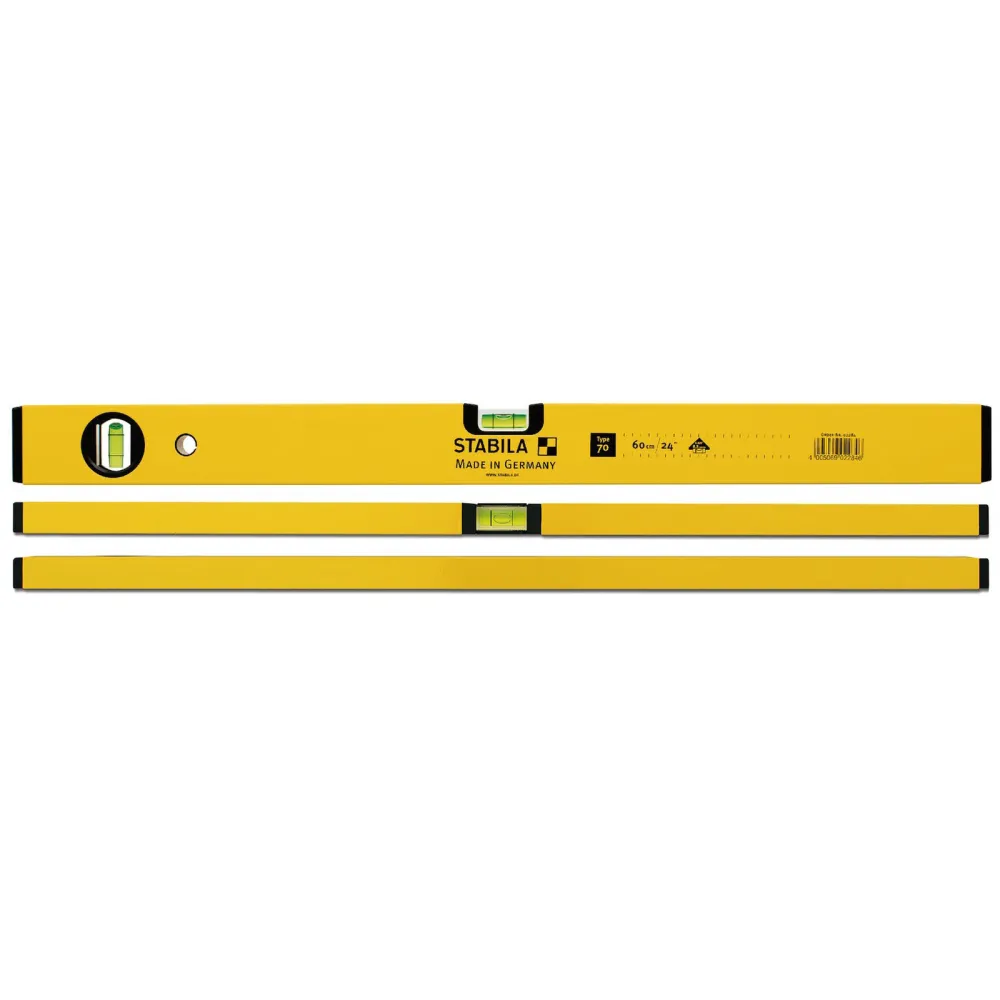 STABILA Wasserwaage Type 70, 40 cm, leichtes Alu-Profil, 1 Horizontal-Libelle, 1 Vertikal-Libelle, Made Germany - 02282