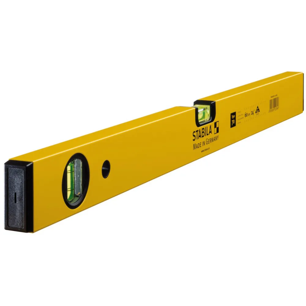 STABILA Wasserwaage Type 70, 60 cm, leichtes Alu-Profil, 1 Horizontal-Libelle, 1 Vertikal-Libelle, Made Germany - 02284