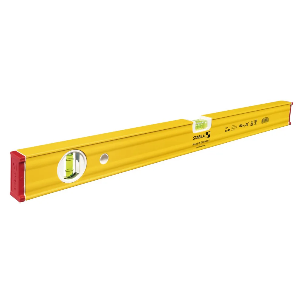 STABILA Wasserwaage Type 80 AS, 60 cm, verstärktes Alu-Profil, 1 Horizontal-Libelle, 1 Vertikal-Libelle, integrierte Rutsc...