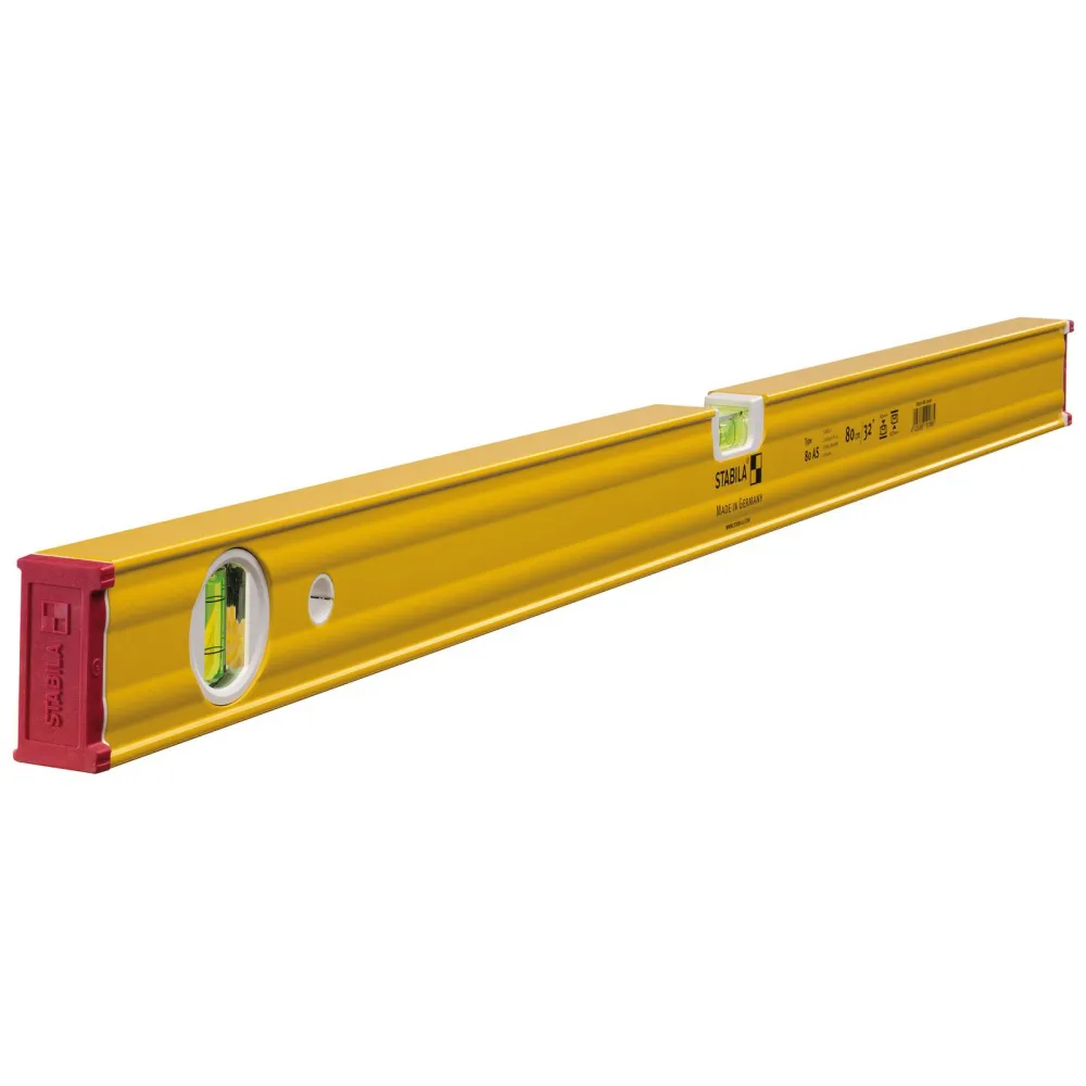 STABILA Wasserwaage Type 80 AS, 80 cm, verstärktes Alu-Profil, 1 Horizontal-Libelle, 1 Vertikal-Libelle, integrierte Rutsc...